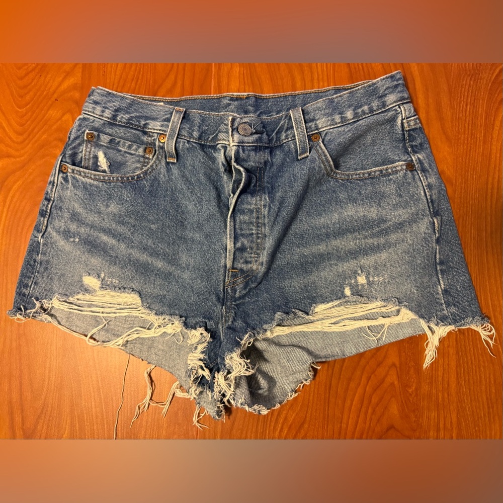 Levi's Blue Distressed Jean Shorts